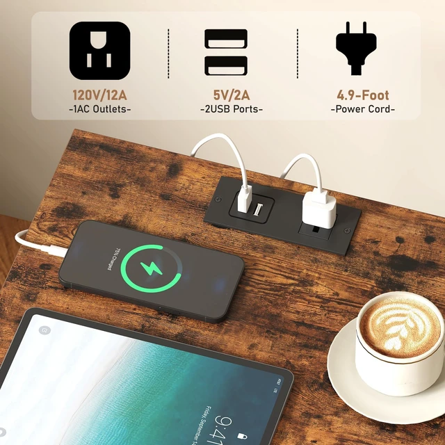 Alt view image 6 of 7 - Nightstands Set of 2, End Table with Charging Station | Side Table with 2 USB Ports and Outlets, Bedside Table with Cloth Drawer, Couch Table, Brown TB01BB052