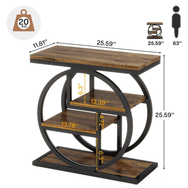 Alt view image 2 of 7 - End Table for Living Room, 4-Tier Narrow Side Table with Storage Shelves, Industrial Bedside Table for Bedroom, Wood Small Sofa Side Table with Geometric Metal Frame (1 PC, Rustic Brown)