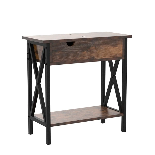 Alt view image 4 of 7 - End Tables Living Room Set of 2 with Charging Station, 12"D x 24"W x 24"H | Flip Top End Table with USB Ports and Outlets, Living Room Side Tables Set of 2, End Table with Steel X-Shaped Frame