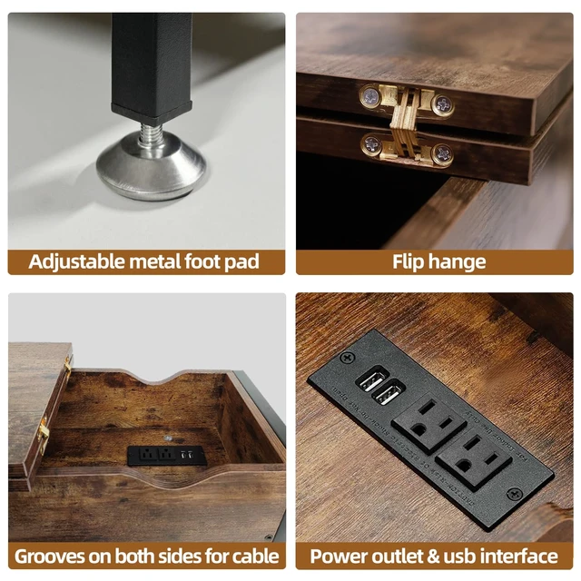 Alt view image 6 of 7 - End Tables Living Room Set of 2 with Charging Station, 12"D x 24"W x 24"H | Flip Top End Table with USB Ports and Outlets, Living Room Side Tables Set of 2, End Table with Steel X-Shaped Frame