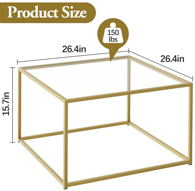 Alt view image 3 of 7 - Glass Coffee Table, Small Square Coffee Table for Living Room,Simple Modern Center Tables for Small Spaces, Gold Living Room Tea Tables Easy Assembly,26 * 26inGold & Clear Glass