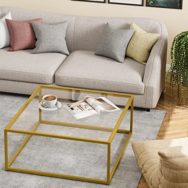 Alt view image 7 of 7 - Glass Coffee Table, Small Square Coffee Table for Living Room,Simple Modern Center Tables for Small Spaces, Gold Living Room Tea Tables Easy Assembly,26 * 26inGold & Clear Glass