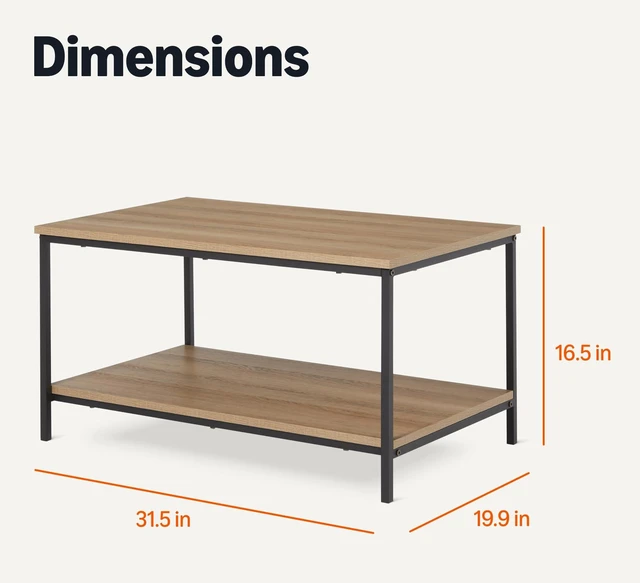 Alt view image 6 of 6 - Rectangular Coffee Table with Bottom Shelf, Living Room Center Table, Wooden, 19.9" D x 31.5" W x 16.5" H