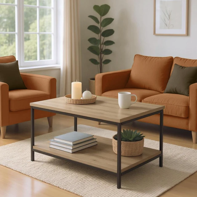 Alt view image 4 of 6 - Rectangular Coffee Table with Bottom Shelf, Living Room Center Table, Wooden, 19.9" D x 31.5" W x 16.5" H