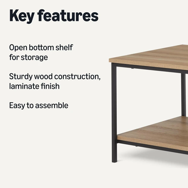 Alt view image 2 of 6 - Rectangular Coffee Table with Bottom Shelf, Living Room Center Table, Wooden, 19.9" D x 31.5" W x 16.5" H