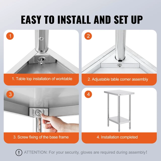 Alt view image 6 of 7 - Stainless Steel Prep Table, 24 x 18 x 34 Inch, Heavy Duty Metal Worktable with 3 Adjustable Height Levels, Commercial Workstation for Kitchen Garage Restaurant Backyard