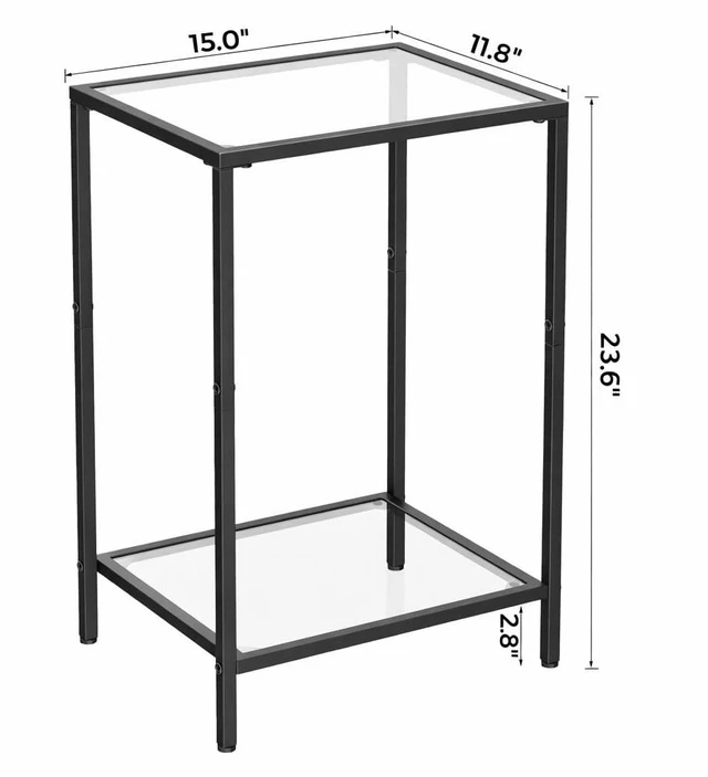 Alt view image 6 of 7 - Side Tables Set of 2 with Tempered Glass, Slim End Tables | Modern Style, 2-Tier Design, Storage Shelves, Drink Table, Accent Table, Living Room, Bedroom, 11.8" D x 15" W, Black