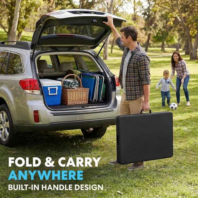 Alt view image 5 of 6 - 4ft Portable Plastic Folding Table Indoor & Outdoor Heavy-Duty Foldable Utility Table w/Handle for Party & Camping (Black)