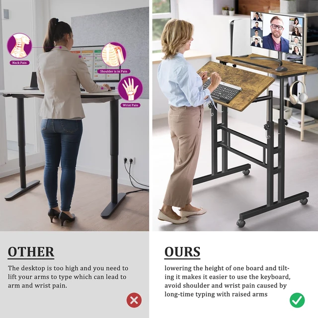 Alt view image 3 of 7 - Small Standing Desk with Wheels, Mobile Stand Up Desk, Portable Standing Table on Wheels for Walking Pad, Rolling Computer Desk Adjustable Height, Tall Table