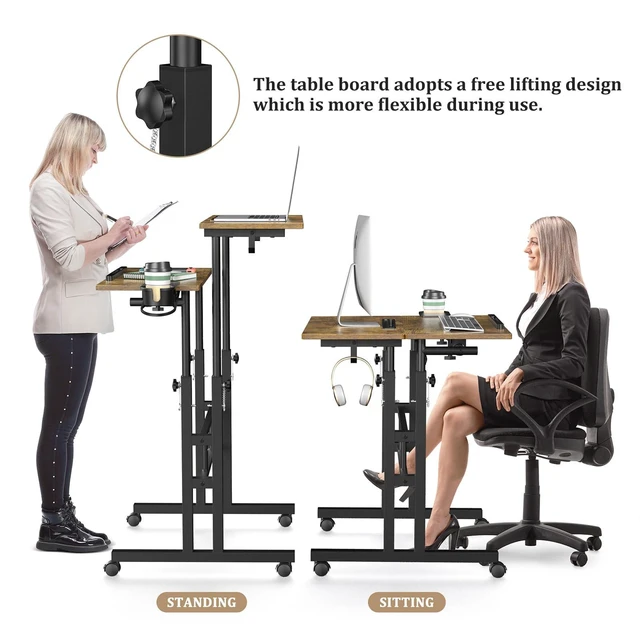 Alt view image 5 of 7 - Small Standing Desk with Wheels, Mobile Stand Up Desk, Portable Standing Table on Wheels for Walking Pad, Rolling Computer Desk Adjustable Height, Tall Table