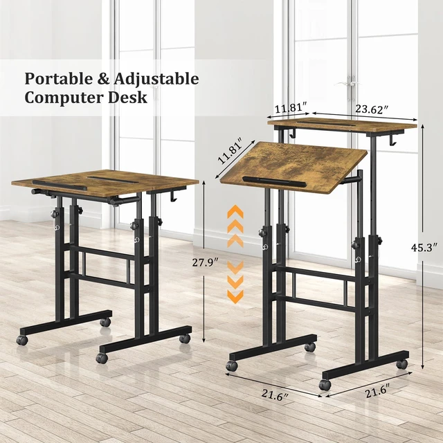 Alt view image 7 of 7 - Small Standing Desk with Wheels, Mobile Stand Up Desk, Portable Standing Table on Wheels for Walking Pad, Rolling Computer Desk Adjustable Height, Tall Table