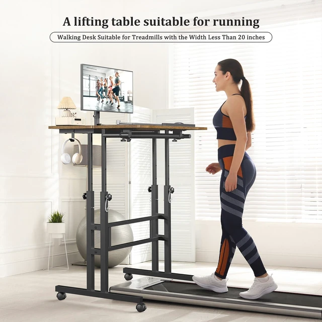 Alt view image 6 of 7 - Small Standing Desk with Wheels, Mobile Stand Up Desk, Portable Standing Table on Wheels for Walking Pad, Rolling Computer Desk Adjustable Height, Tall Table