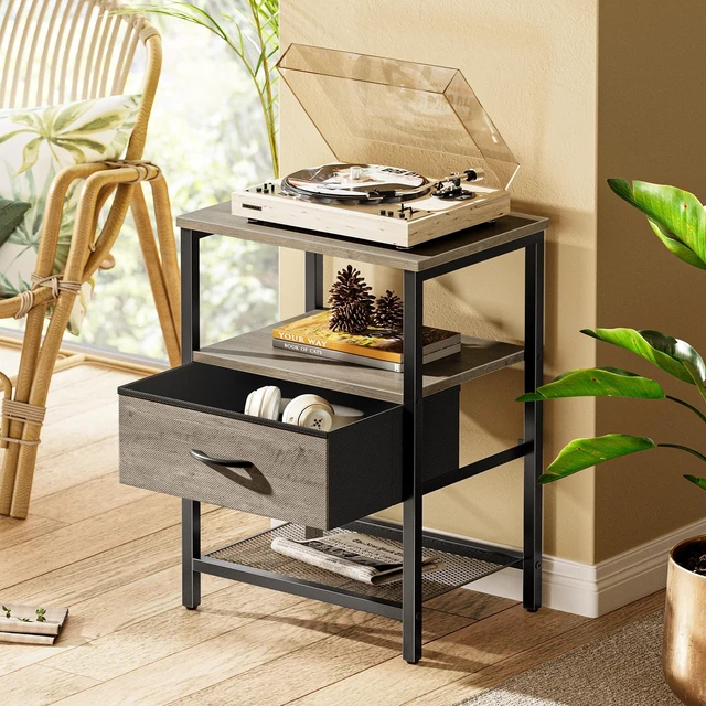 Alt view image 2 of 7 - Nightstand Set of 2, Night Stand with Fabric Drawer, Mesh Shelf | Side Table with Storage, Fabric Drawer Dresser, Open Shelf, Metal Frame, Bedroom, Oak