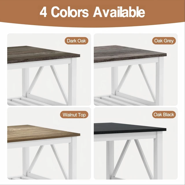 Alt view image 6 of 7 - Coffee Table with Storage Small White Farmhouse Coffee Table for Livingroom | Farmhouse Style , White Oak Finish , Grey Oak Top , 2-Tier Slat Shelf , V-Shape Frame , 39.4" L x 21.6" W,Sturdy Frame
