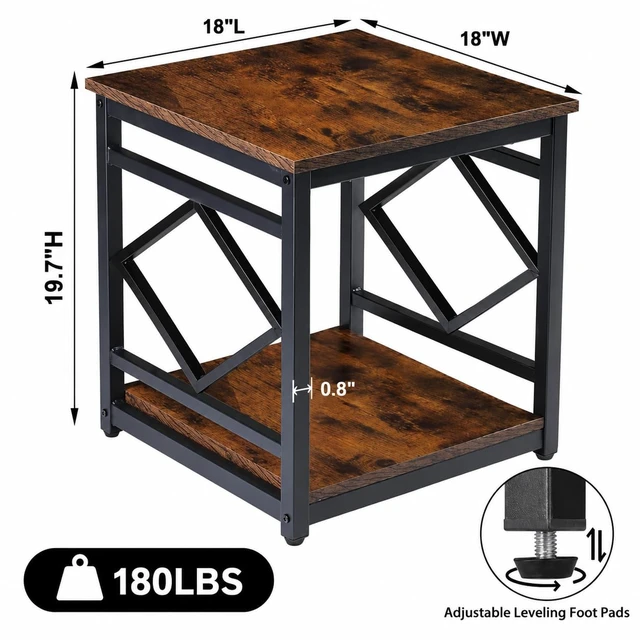 Alt view image 2 of 6 - Mini Fridge Stand Table with Large Capacity Storage, 18 Rustic Industrial End Table Side Table with 2-Tier for Beverage, Refrigerator, Dorm, Apartment,Office, Bedroom Corner