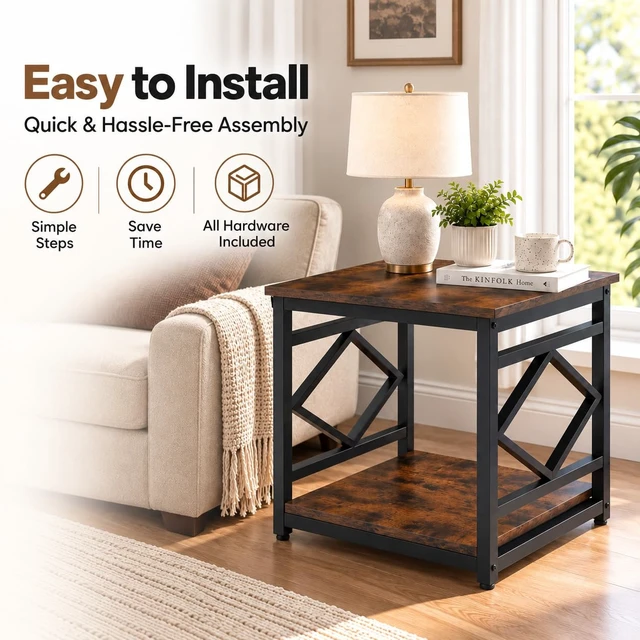 Alt view image 6 of 6 - Mini Fridge Stand Table with Large Capacity Storage, 18 Rustic Industrial End Table Side Table with 2-Tier for Beverage, Refrigerator, Dorm, Apartment,Office, Bedroom Corner