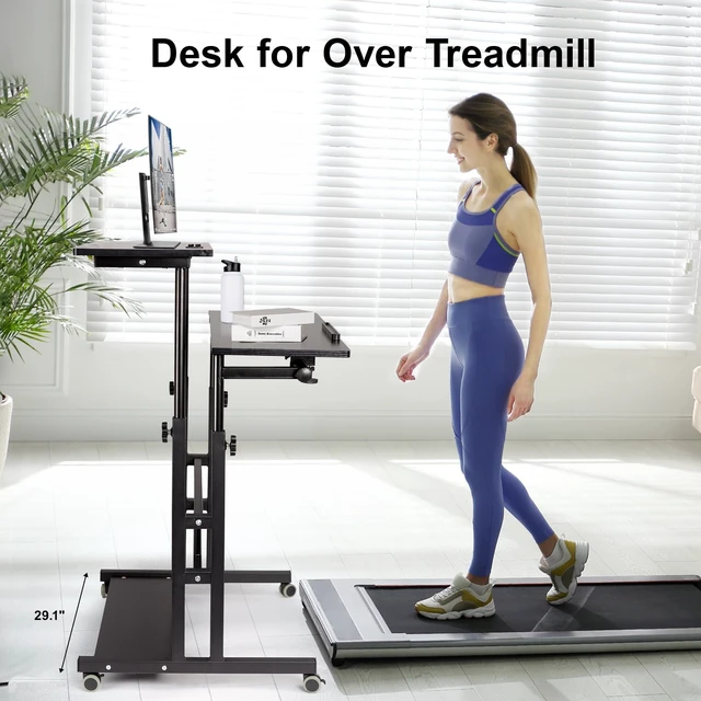 Alt view image 4 of 7 - Stand Up Desk, Rolling Desk Adjustable Height, Mobile Standing Desk with Wheels & Charging Station, Portable Stand for Laptop, Rolling Computer Cart TV Tray, Small Standing Desk Drawing Table
