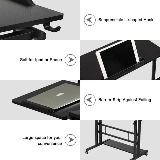Alt view image 6 of 7 - Stand Up Desk, Rolling Desk Adjustable Height, Mobile Standing Desk with Wheels & Charging Station, Portable Stand for Laptop, Rolling Computer Cart TV Tray, Small Standing Desk Drawing Table