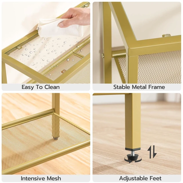 Alt view image 6 of 7 - 29.5" Narrow Console Table, 3-Tier Tempered Glass Sofa Table | Modern Entryway Table, for Entrance, Living Room, Foyer, Hallway Bedroom, Gold GD21XG01G1