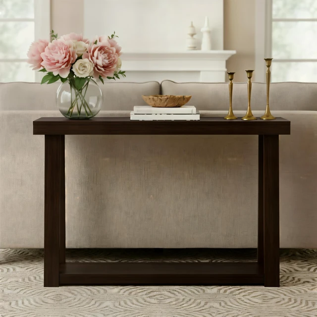 Alt view image 3 of 7 - Classic Console Table, with Shelf, 36 Inch, Walnut | Non-Toxic Finishes, Versatile Design, Built-In Storage, Elegant Details, Easy Assembly, Quick Setup, Solid Wood