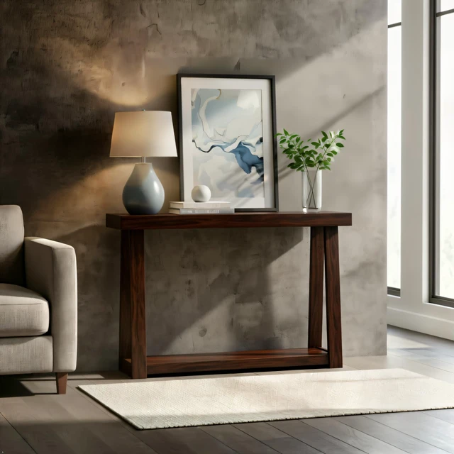Alt view image 2 of 7 - Classic Console Table, with Shelf, 36 Inch, Walnut | Non-Toxic Finishes, Versatile Design, Built-In Storage, Elegant Details, Easy Assembly, Quick Setup, Solid Wood