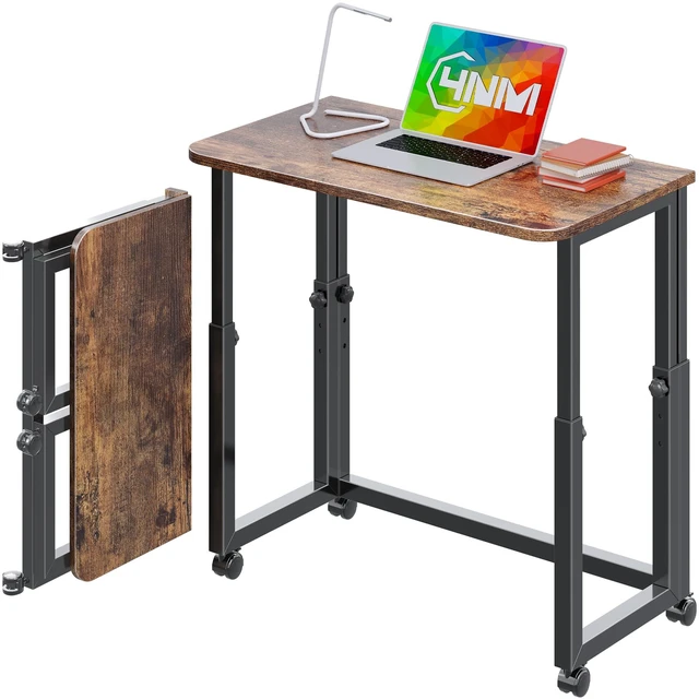 Main image of No Tool Assembly 27.5" Small Desk, Folding Portable Desk with Wheels, Foldable Computer Home Office Desks, Collapsible Study Writing Table for Space Saving Bedroom - Rustic Brown