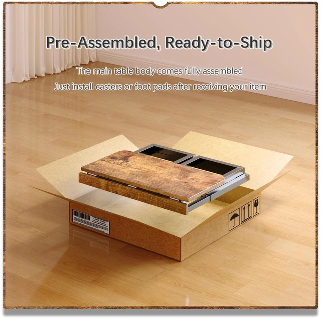Alt view image 3 of 7 - No Tool Assembly 27.5" Small Desk, Folding Portable Desk with Wheels, Foldable Computer Home Office Desks, Collapsible Study Writing Table for Space Saving Bedroom - Rustic Brown