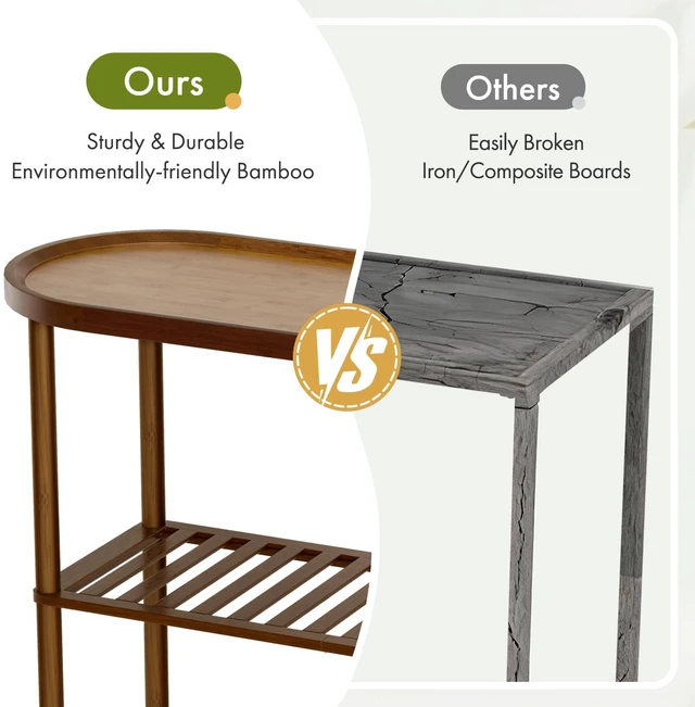 Alt view image 3 of 7 - Farmhouse Entryway Table Bamboo 39.4", Narrow Console Table Oval Top, Behind Sofa Table with Anti-fall Edge, TV Stand for Living Room, Indoor Outdoor Plant Stand, 5min Easy Assembly, Dark Walnut