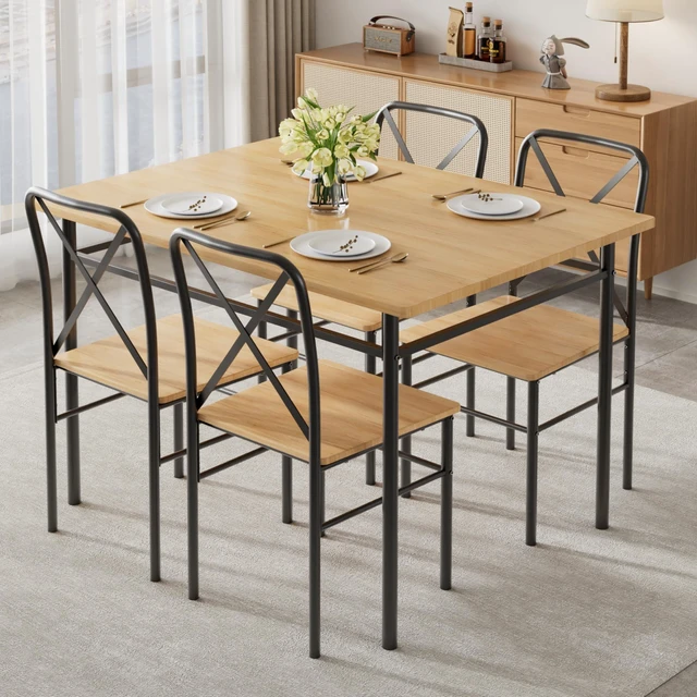 Main image of 5-Piece Kitchen Dining Table Set for 4 | Minimalist Style, Wood-grain Tabletop, for Small Space, Apartment