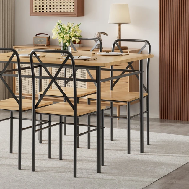 Alt view image 4 of 7 - 5-Piece Kitchen Dining Table Set for 4 | Minimalist Style, Wood-grain Tabletop, for Small Space, Apartment
