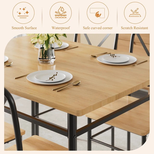 Alt view image 5 of 7 - 5-Piece Kitchen Dining Table Set for 4 | Minimalist Style, Wood-grain Tabletop, for Small Space, Apartment