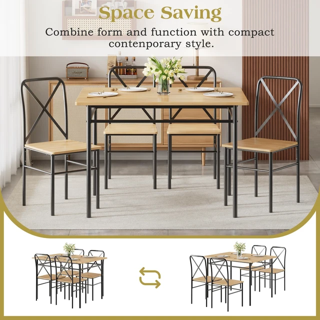 Alt view image 6 of 7 - 5-Piece Kitchen Dining Table Set for 4 | Minimalist Style, Wood-grain Tabletop, for Small Space, Apartment