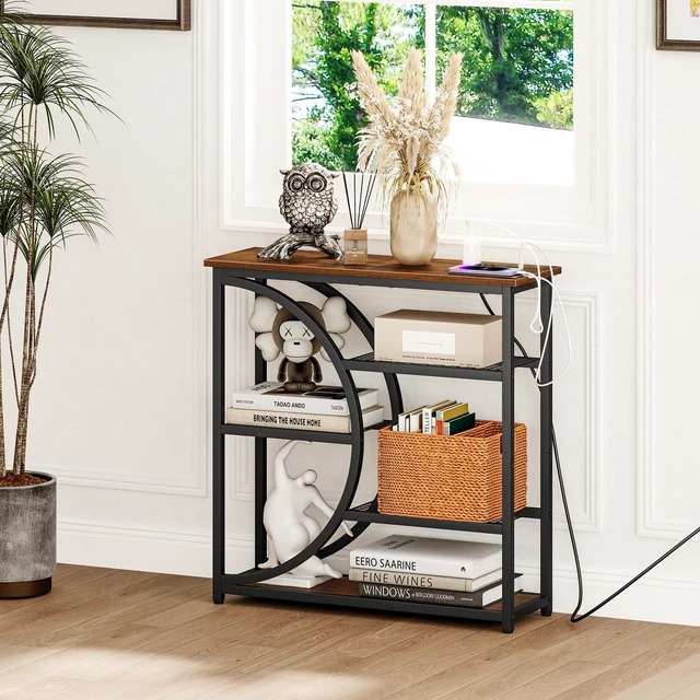 Alt view image 4 of 7 - Entryway Table, Console Table with Charging Station, Industrial Narrow Sofa Table with 5 Tier Storage Shelves, Entrance Table for Hallway, Behind The Couch, Living Room, Foyer