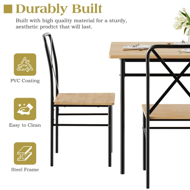 Alt view image 7 of 7 - 5-Piece Kitchen Dining Table Set for 4 | Minimalist Style, Wood-grain Tabletop, for Small Space, Apartment