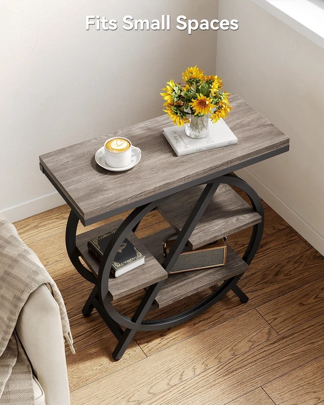 Alt view image 4 of 7 - End Table, Narrow Side Table with 4-Tier Large Storage Space | Modern Bedside Table for Living Room, Home Office, Bedroom, Grey