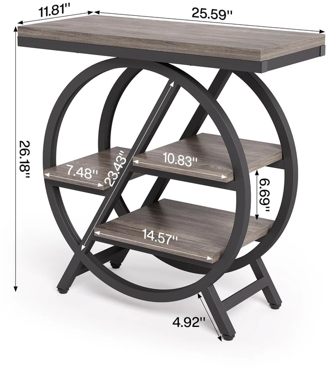 Alt view image 6 of 7 - End Table, Narrow Side Table with 4-Tier Large Storage Space | Modern Bedside Table for Living Room, Home Office, Bedroom, Grey