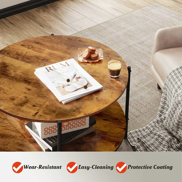 Alt view image 2 of 5 - Round Coffee Table, 32.6" Small Coffee Table with Storage Shelf, 2-Tier Circle Wood Center Table for Living Room, Apartment, Rustic Brown (Rustic Brown, 32.6" D x 32.6" W x 17.5" H)