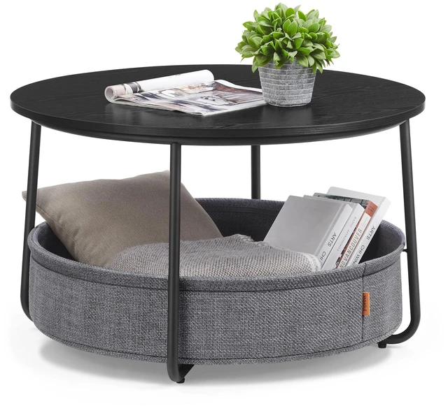 Main image of Round Coffee Table with Storage, Fabric Basket, Metal Frame | Center Table for Living Room, Modern Style, Ebony Black and Slate Gray, LILEA Collection ULCT244B56