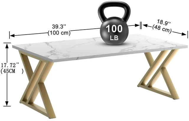 Alt view image 3 of 7 - Coffee Table Living Room Table White and Gold Table for Living Room | Modern Faux Marble Rectangular Tea Tables with Sturdy Gold Metal Frame,Industrial Wooden Coffee Table for Bedroom Home