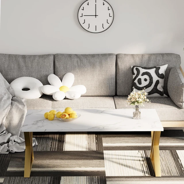 Alt view image 7 of 7 - Coffee Table Living Room Table White and Gold Table for Living Room | Modern Faux Marble Rectangular Tea Tables with Sturdy Gold Metal Frame,Industrial Wooden Coffee Table for Bedroom Home