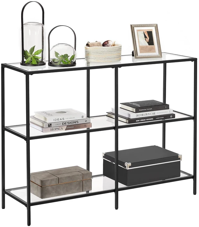 Main image of 39.4 Inchs Console Table with 3 Shelves, Tempered Glass Shelf | Modern Sofa Table, Metal Frame, for Entryway Living Room Bedroom, Classic Black and Transparent, BARIS Collection ULGT027B01