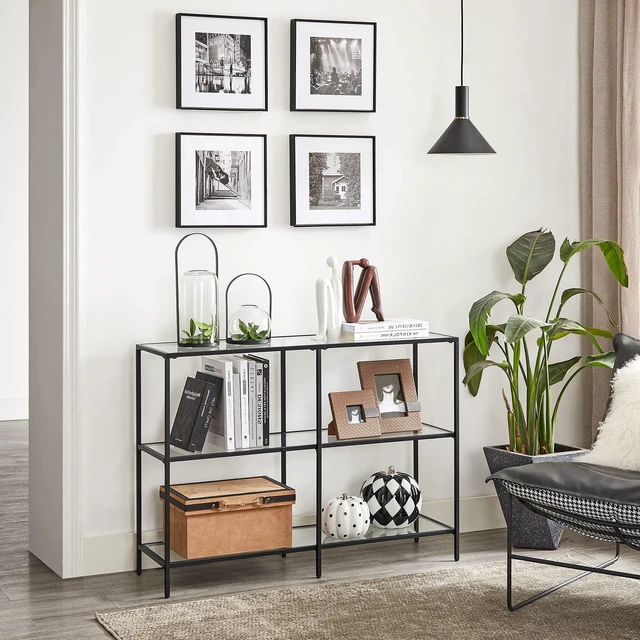 Alt view image 7 of 7 - 39.4 Inchs Console Table with 3 Shelves, Tempered Glass Shelf | Modern Sofa Table, Metal Frame, for Entryway Living Room Bedroom, Classic Black and Transparent, BARIS Collection ULGT027B01