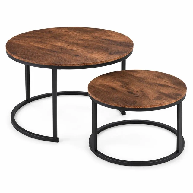 Main image of Round Coffee Table,Nesting Coffee Table Set of 2,Rustic Brown | Center Table for Living Room,Small Apartment,Small Space,Stacking Side Tables,Wood Tabletop,Sturdy and Easy Assembly,Large