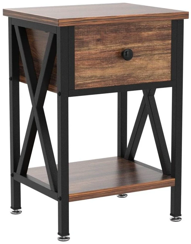 Alt view image 4 of 7 - Nightstands Set of 2, Modern Bedside End Tables, Night Stands with Drawer and Storage Shelf for Living Room Bedroom, Industrial Metal Frame