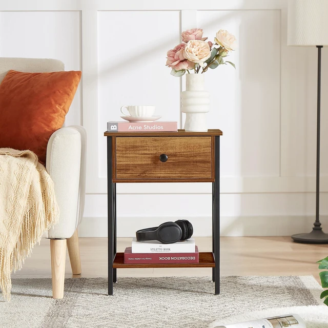 Alt view image 3 of 7 - Nightstands Set of 2, Modern Bedside End Tables, Night Stands with Drawer and Storage Shelf for Living Room Bedroom, Industrial Metal Frame