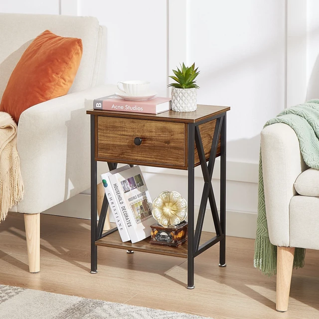 Alt view image 5 of 7 - Nightstands Set of 2, Modern Bedside End Tables, Night Stands with Drawer and Storage Shelf for Living Room Bedroom, Industrial Metal Frame