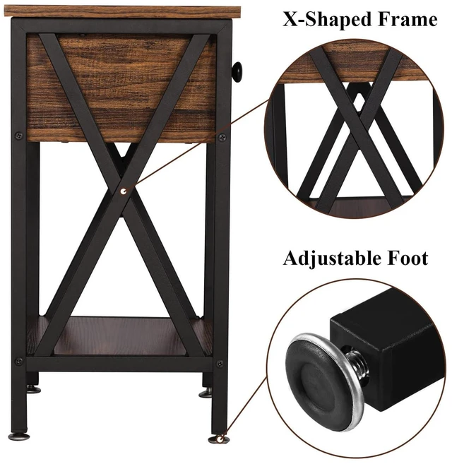 Alt view image 7 of 7 - Nightstands Set of 2, Modern Bedside End Tables, Night Stands with Drawer and Storage Shelf for Living Room Bedroom, Industrial Metal Frame