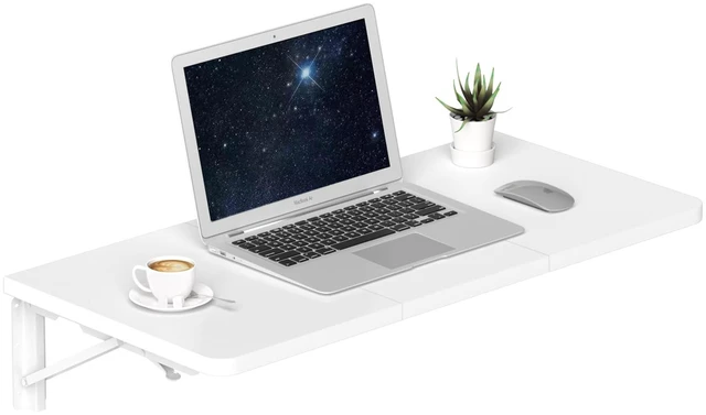 Main image of Wall Mounted Folding Desk for Small Spaces - White, 29.9 x 15.7inch | Heavy-duty Brackets, Space-saving, Use as Home Office Computer Desk, Drop Leaf Dining Table, Laundry Shelf, or Balcony Table