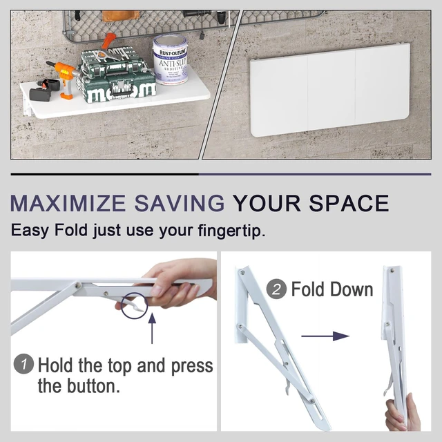 Alt view image 5 of 7 - Wall Mounted Folding Desk for Small Spaces - White, 29.9 x 15.7inch | Heavy-duty Brackets, Space-saving, Use as Home Office Computer Desk, Drop Leaf Dining Table, Laundry Shelf, or Balcony Table