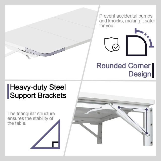 Alt view image 6 of 7 - Wall Mounted Folding Desk for Small Spaces - White, 29.9 x 15.7inch | Heavy-duty Brackets, Space-saving, Use as Home Office Computer Desk, Drop Leaf Dining Table, Laundry Shelf, or Balcony Table
